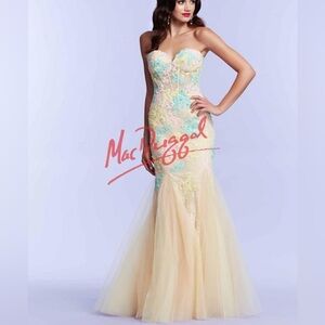 Mac Duggal Strapless Lace Prom Formal Gown